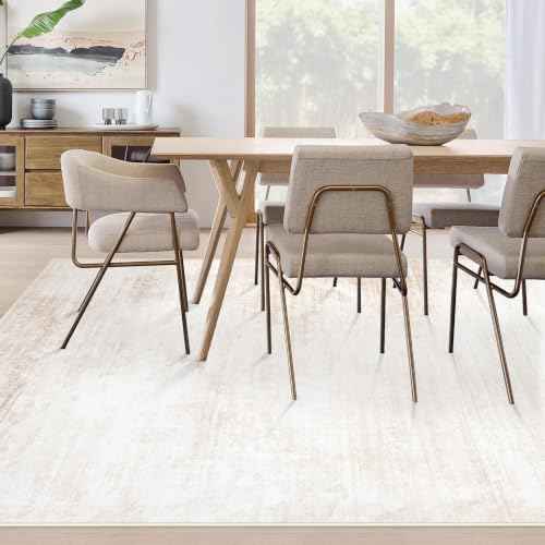 Area Rugs 8x10 Living Room: Washable Rug Modern Abstract Large Rugs Soft Non Slip Neutral Rug Stain Resistant Indoor Carpet for Bedroom Kitchen Dining Room Table Nursery Home Office Rugs(Beige,8'x10')