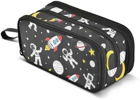 Astronaut Rocket Planet Stars Pencil Case Box Boys Girls Large Pencil Pouch Zipper Compartments Big Capacity Stationery Pen Bag Organizer for Kids Teens Adults School Office