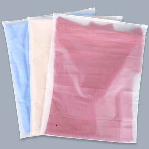 Clothing Bags, 25 Count 16x20 inch Extra Large Frosted Zipper Plastic Bags for Clothes, Sweater Dress, Jeans, Jacket, T Shirt Packaging Shipping, 3 Mil, with Vent Holes