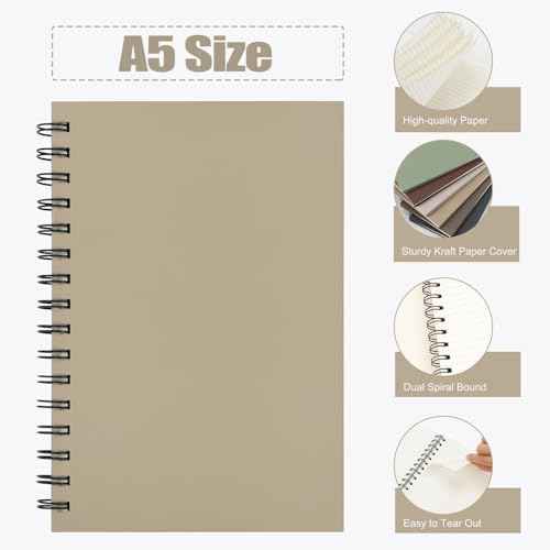 EOOUT 6pcs Spiral Notebook 5.5” x 8.5” Hardcover College Ruled Journals, A5 160 Pages Assorted Morandi Tone Colors for Work Office School Supplies