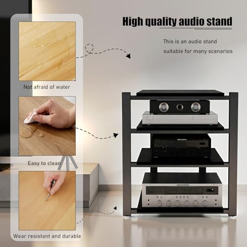 Heavy Duty Audio Rack Tower, Av Media Player Stand with Wooden Shelves, Black Cd Stereo Equipment Cabinet, Suitable for Home,Office/Audio Video/Theate (Black, 2 Tier)