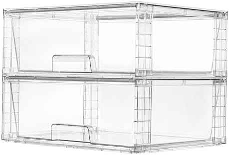 Vtopmart 2 Pack Large Clear Stackable Storage Drawers for Closet, Pantry