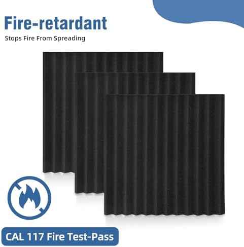 96 Pack Sound Proof Foam Panels,12"×12"×1" Acoustic Foam Panels, High Density Soundproof Wall Panels for Home Office Recoding Studio,With 250PCS Adhesive Stickers (Black, 96 Pack)