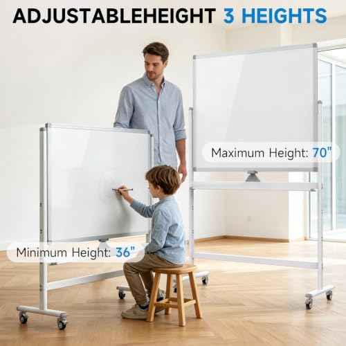 Mobile Rolling Whiteboard on Wheels 48" x 36" Double-Sided Magnetic