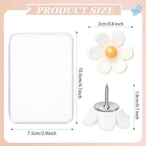 Sawysine 60 Pcs Cute Push Pins Decorative Push Pins Thumb Tacks Colorful Flower Pushpins, Flower Thumb Tack for Cork Board Wall Office Home (White)