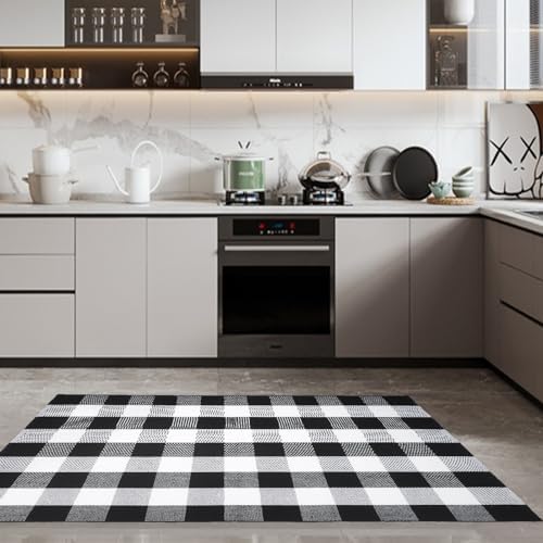 Buffalo Plaid Area Rug 3x5 Ft, Black White Indoor Outdoor Rug