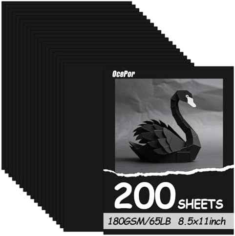 200 Sheets Black Cardstock 8.5x11, 65lb Card Stock Construction Print Paper