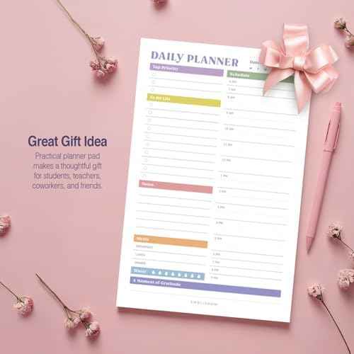Daily Planner Notepad, 5.5 x 8.5" Tear-Off Pad – 70 Undated Sheets Focus-Enhancing Desktop Organizer with Hourly Schedule, To-Do List for Work, School (White, Colorful, 1 Pack)