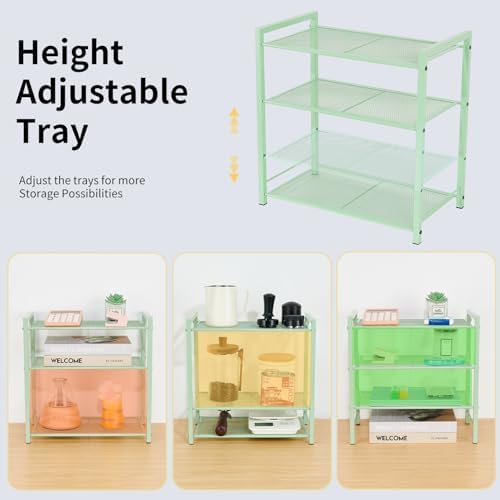 Adjustable Desktop Bookshelf, Metal Desk Shelf Organizer, Sage Green
