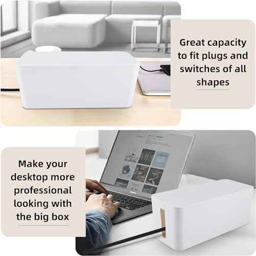 YaeCCC Cable Management Organizer Box Power Strips Hider Power Cords Hider for Desk, TV, Computer, USB Hub,Cords (Set of Three) White