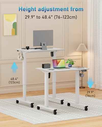 32" Small Rolling Electric Standing Desk Adjustable Height for Home Office
