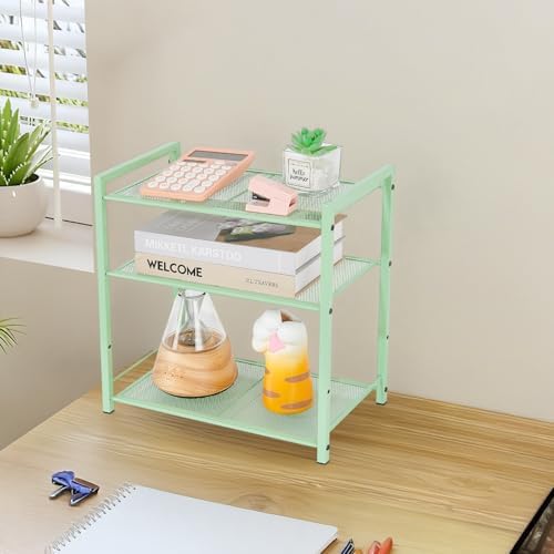 Adjustable Desktop Bookshelf, Metal Desk Shelf Organizer, Sage Green