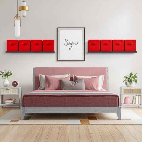 Sorbus Fabric Storage Cubes, 8 Pack, with Handles (11 Inch, Red)