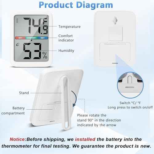 Digital Thermometer Hygrometer, Large LCD Screen Room Thermometer Temperature, Wall Thermometer Humidity Indoor with High Accuracy, Suitable for Greenhouse, Home and Office Measuring Devices