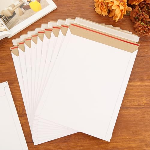 100 Pack 9.5x12 Inch Rigid Mailers, Self Seal Photo Document Mailer Cardboard Mailing Envelopes Stay Flat Mailers for CD, Photos, Document, Pictures, Papers, Files, White