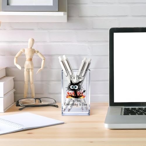 It's Fine I'm Fine Acrylic Cosmetic Pencil Pen Holder Cup, Funny Black