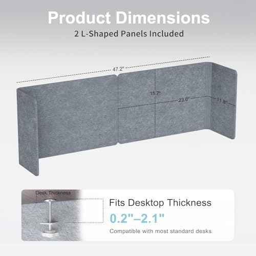Desk Privacy Panel,2PCS L-Shaped Clamp-On Office Desk Divider,47.2" x 15.7"