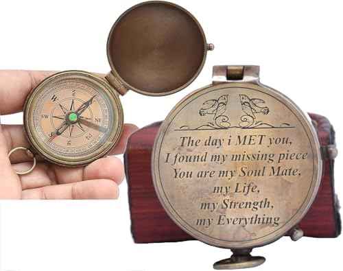 Engraved Compass, Gift for Husband,Anniversary,Wedding Him, Long Distance Boyfriend Gift, Fiance I Miss You Relationship Army (The Day Met You), 2 inches Inch