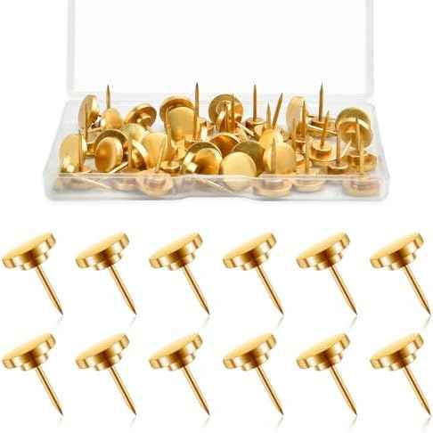 50 Pieces Metal Push Pins, Gold Thumb Tacks for Wall, Flat Thumbtacks for Cork Board, Decorative Wall Pins for Bulletin Board, Office, Home