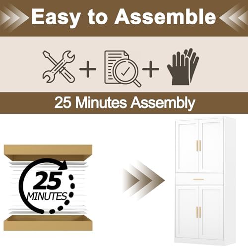 71" Tall Kitchen Pantry Cabinet, Metal Kitchen Pantry Storage Cabinet with Drawer and 2 Adjustable Shelves, Freestanding Pantry Cupboard for Living, Dining Room, White