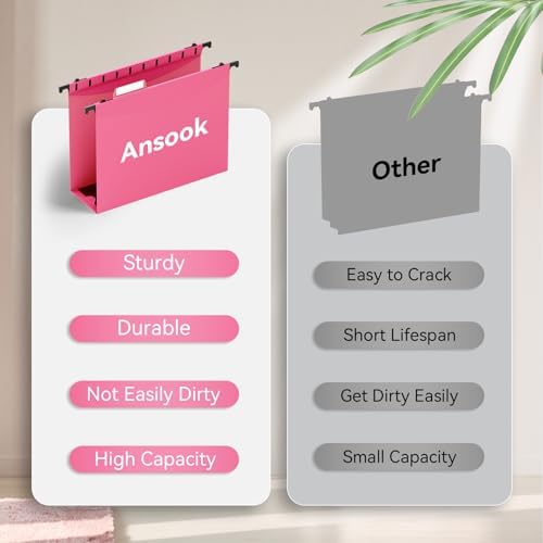 ANSOOK Plastic Hanging File Folders Letter Size, 3 Inch Reinforce