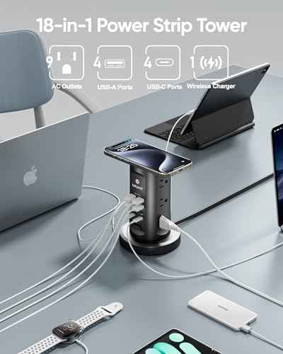 Kakyanill 115W USB Charging Station, Power Strip Tower with 9 AC 8 USB