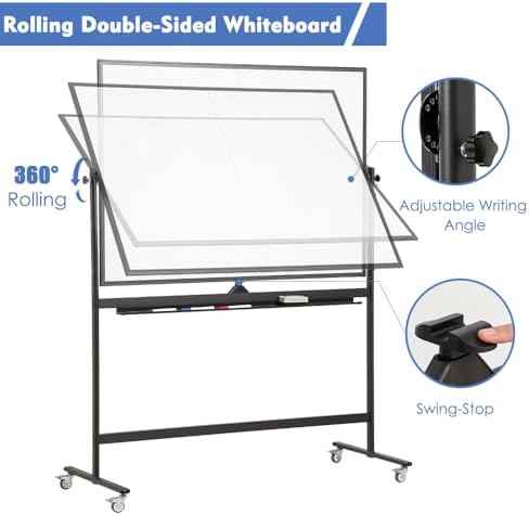 60x48 Magnetic Mobile Whiteboard on Wheels, Double Sided Dry Erase, Black