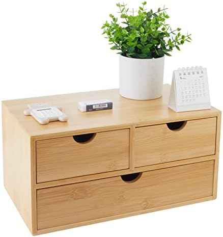Charmewooden Bamboo Desk Organizer With Drawers Countertop Drawers Counter Storage Box Corner Desk Organizer for Home Office No Assembly Required (3 Drawers)
