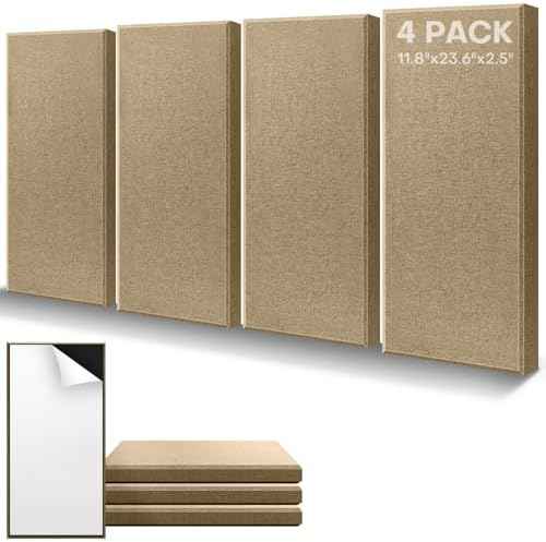 4Pack Fiberglass Acoustic Panels, Self Adhesive Sound Proof Foam Panels for Walls, Sound Dampening Panels for Studios, Office, Home Soundproofing Absorbing Noise Reducing, 23.6x11.8x2.5" Yellow
