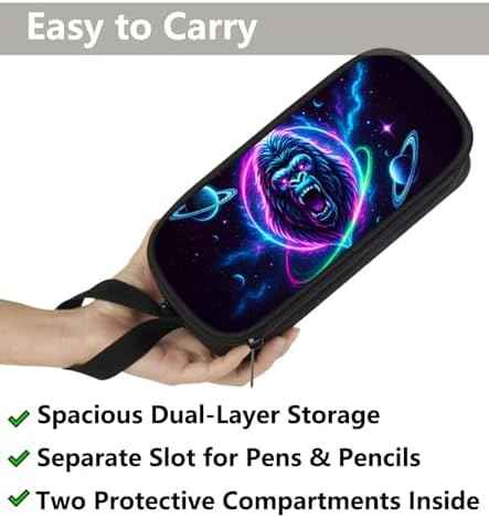 Gorilla Pencil Case for Boys Kids, Galaxy Animal Pencil Pouch, Large Capacity Zippered School Box with Compartments, Stationery Organizer Bag for Students, Back to School Supplies