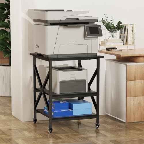 3 Tier Printer Stand, Large 23.6"x23.6" Printer Table with Wheels
