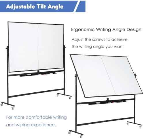 48x36 Magnetic Mobile Whiteboard on Wheels, Double Sided Dry Erase, Black
