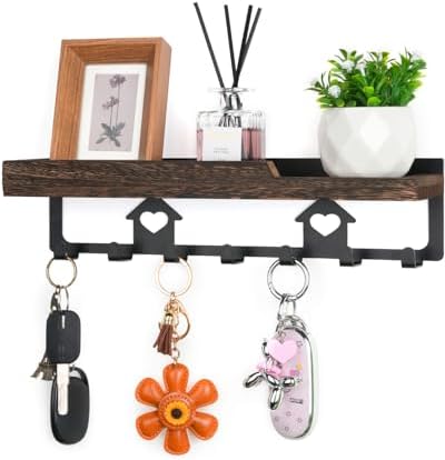 lucdnc Key Holder for Wall Mounted with Tray, 7 Hooks & Wood Shelf