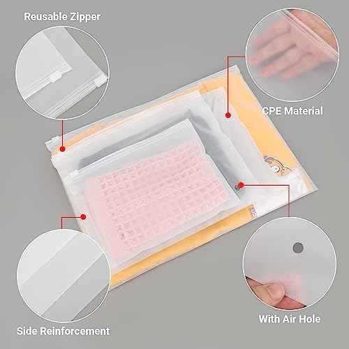 Frosted Zipper Bags for Clothes, 9.8x7.8 inch Resealable Plastic Mailers, 50Pcs Bikini Bags with Slider Closure for Swimsuit, Bathing Suit, T Shirt Packaging, 3 Mil Thick with Vent Holes