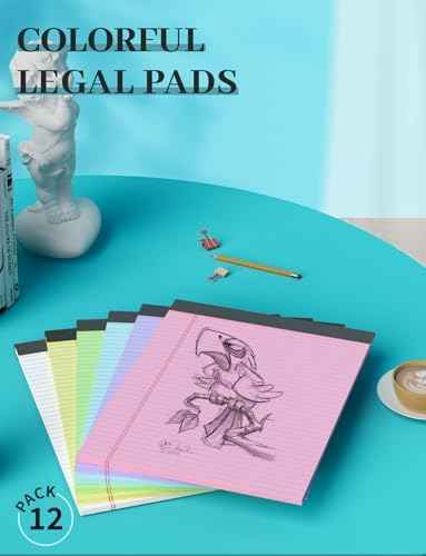 12 Pack Legal Pads 8.5 x 11 College Ruled, 30 Sheets Per Colored Note Pads
