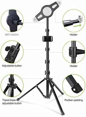 elitehood iPad Tripod Stand, Aluminum Alloy iPad Stand, 360 Rotation Adjustable Height iPad Stand Holder for Floor, Universal Compatible with All 7.9-11 Inch Tablet