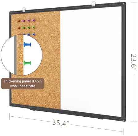 Maxtek Black Whiteboard and Cork Board Combo 24 x 18 in, Wall Mounted