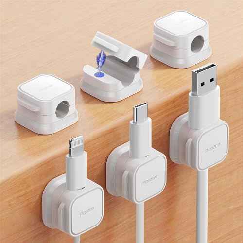 Picozon 6 Pack Magnetic Cable Clip Organizer Cord Holder, Picozon Adhesive Cable Management, Wire Phone USB Charger Cable Holder Keeper Organizer for Car, Office Home Desktop, Wall, Night Table