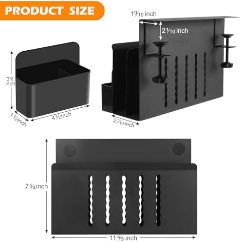 Desk Side Storage, 2 Tier Steel Hanging Organizer, No Drill Side Desk Organizer, Laptop Holder, with Pen Holder, For Office Supplies & Studio Essentials Black
