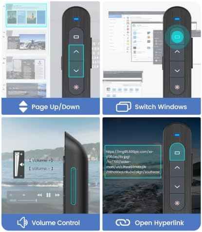 Wireless Presenter, Hyperlink Volume Control Presentation Clicker RF 2.4GHz USB PowerPoint Clicker Presentation Remote Control Pointer Slide Advancer (Black)