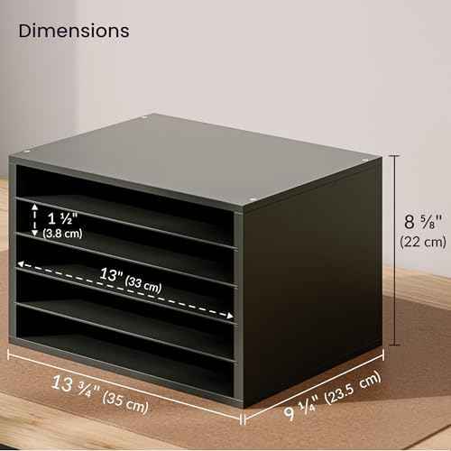 Ballucci 5 Tier Paper Organizer Letter Tray, Wood Desk File Organizer with Adjustable Shelves, Home Office School Letter/A4 Mail Sorter Magazine Holder - Black