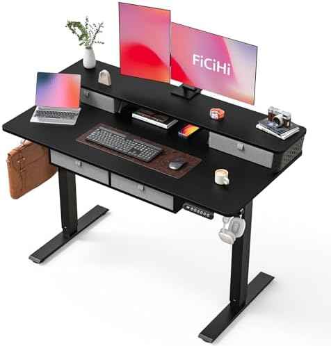 FiCiHi 48x24 Inch Electric Standing Desk, 4 Drawers, Adjustable Height Desk