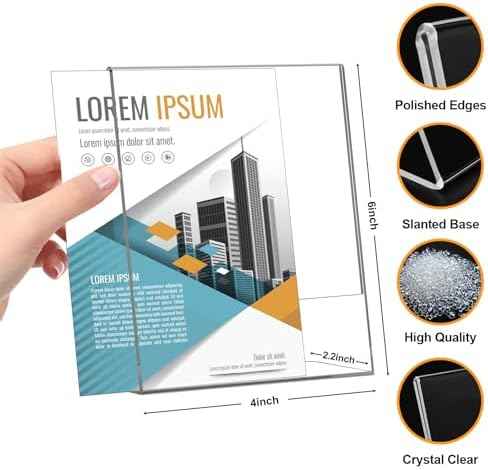 Acrylic Sign Holder 4x6, 22 Pack Clear Plastic Table Paper Display Stand, L-Shape Vertical Menu Holder Stand, Clear Picture Photo Flyer Display Stand for Restaurants, Store Show, Office Deskt