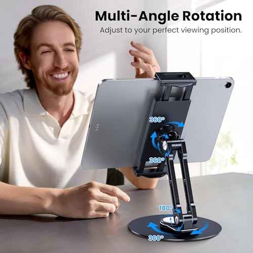 Tablet Stand Holder for iPad, Adjustable with 360 Rotating Base for Desk