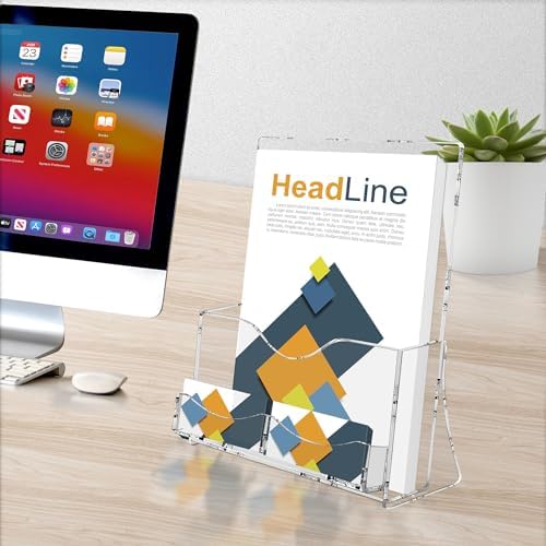 zavekia 2 Pack Acrylic Brochure Holder With business card holder, 8.5 x 11 inches Clear Acrylic Literature Holder Plastic Flyer Display Stand