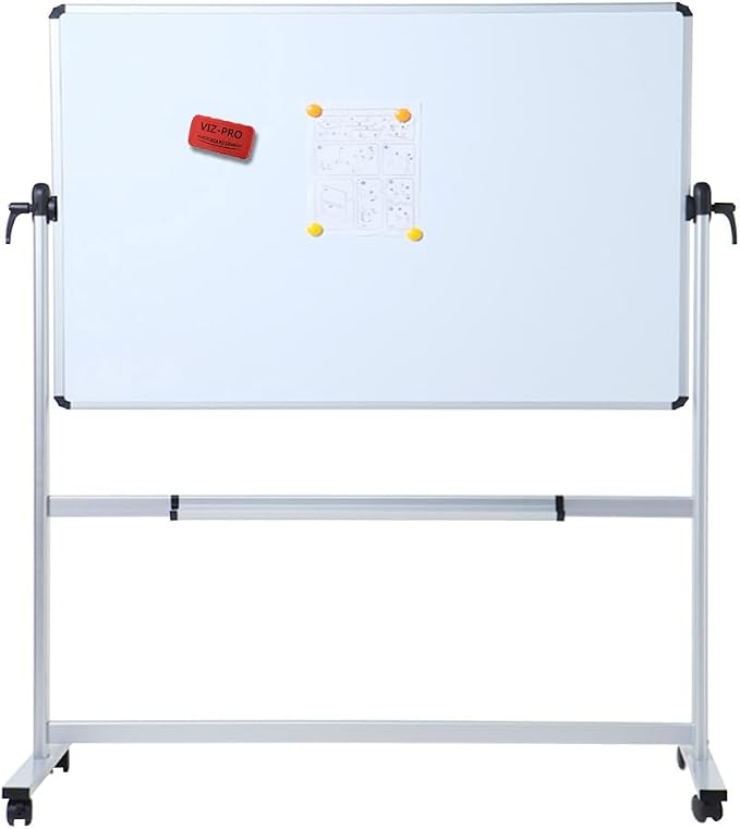 VIZ-PRO Double-Sided Magnetic Mobile Whiteboard, 60 x 48 Inches, Rolling Dry - Image 2