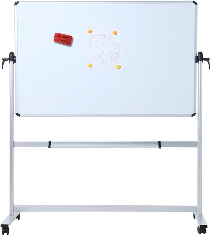 VIZ-PRO Double-Sided Magnetic Mobile Whiteboard, 96 x 48 Inches, Rolling Dry - Image 3