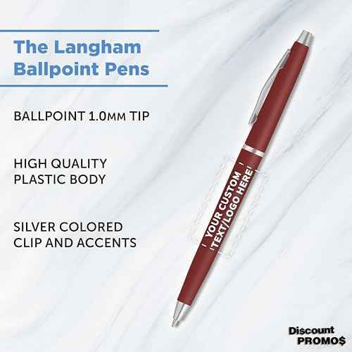 Personalized Langham Ballpoint Pens, Set of 10/50/100 by DISCOUNT PROMOS - Black Ink, Great for Office, Business, Tradeshows - Burgundy