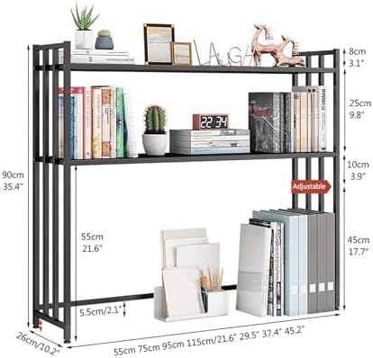 Metal Desk Hutch Dorm,2-Tier Desktop Bookshelf,Computer Desktop Organizer,Adjustable Display Rack for Home Office Dorm Countertop Storage Organizer (75cm/29.5", Gold)