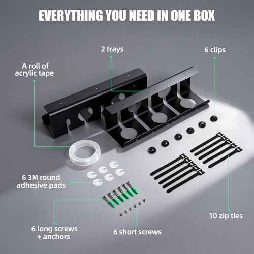 Under Desk Cable Management Tray, 16.5" L x 4.7" W x 4.3" H, 2 Pack